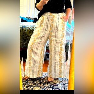 CP Shades Cream and Yellow Patterned Wide Leg Pants
